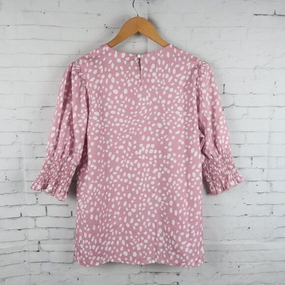 PINK WITH WHITE POLKA DOT 1/2 SLEEVE CREW NECK TOP SIZE MEDIUM - Picture 6 of 6